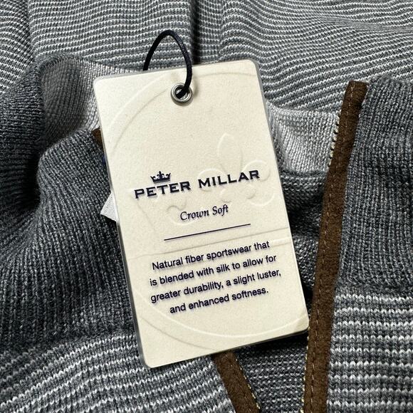 Peter Millar Needle Stripe Wool Quarter Zip Sweater Gray Men's Size Small NWT - Picture 6 of 12